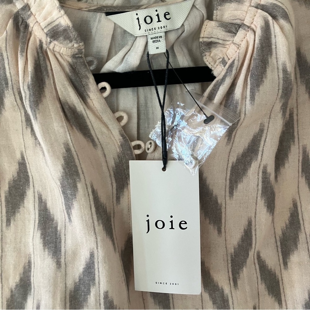 NWT Joie Saila Printed Cotton Top Beige and Gray Short Sleeve Cotton (Medium) - Picture 4 of 7